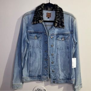 NWT joe’s jeans denim jacket w leopard fur collar size small